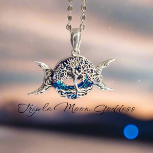 Triple Moon Goddess with Tree of Life Pendant Necklace