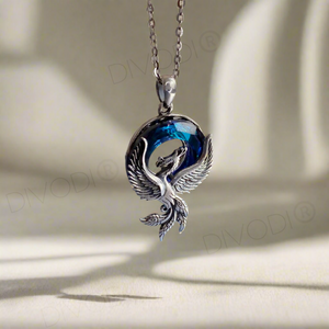 Phoenix Silver with Blue Crystal Pendant Necklace