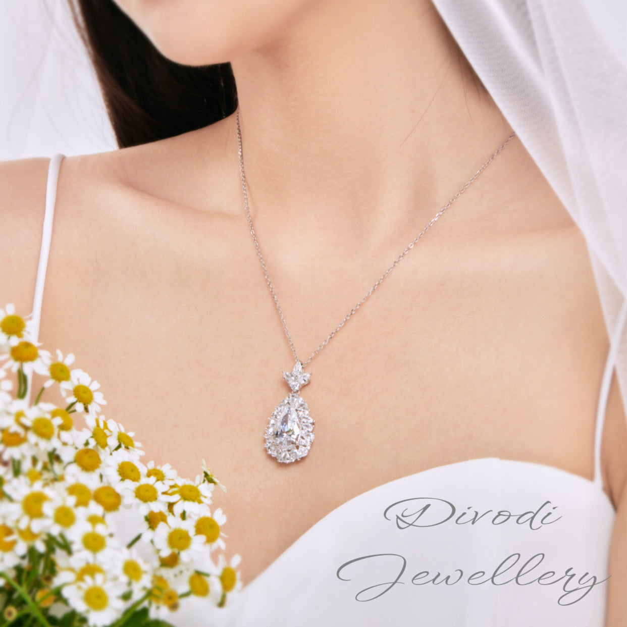 Jewel Silver Pendant Necklace with CZ Stone