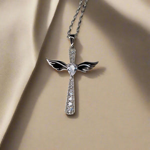 Angel Wing Cross Pendant Necklace