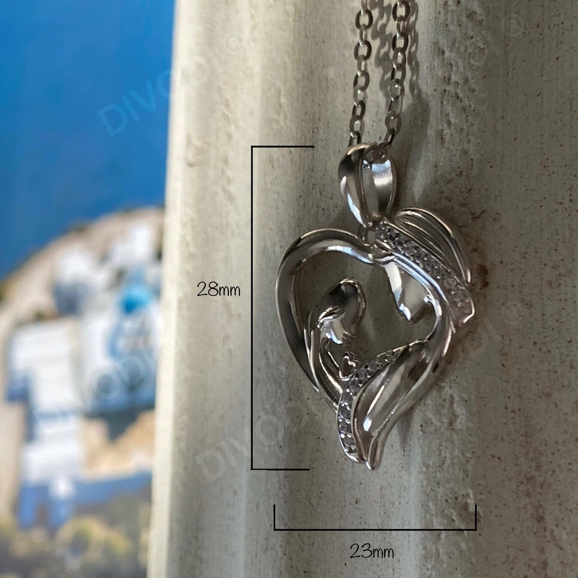 Silver Mother & Child Pendant Necklace