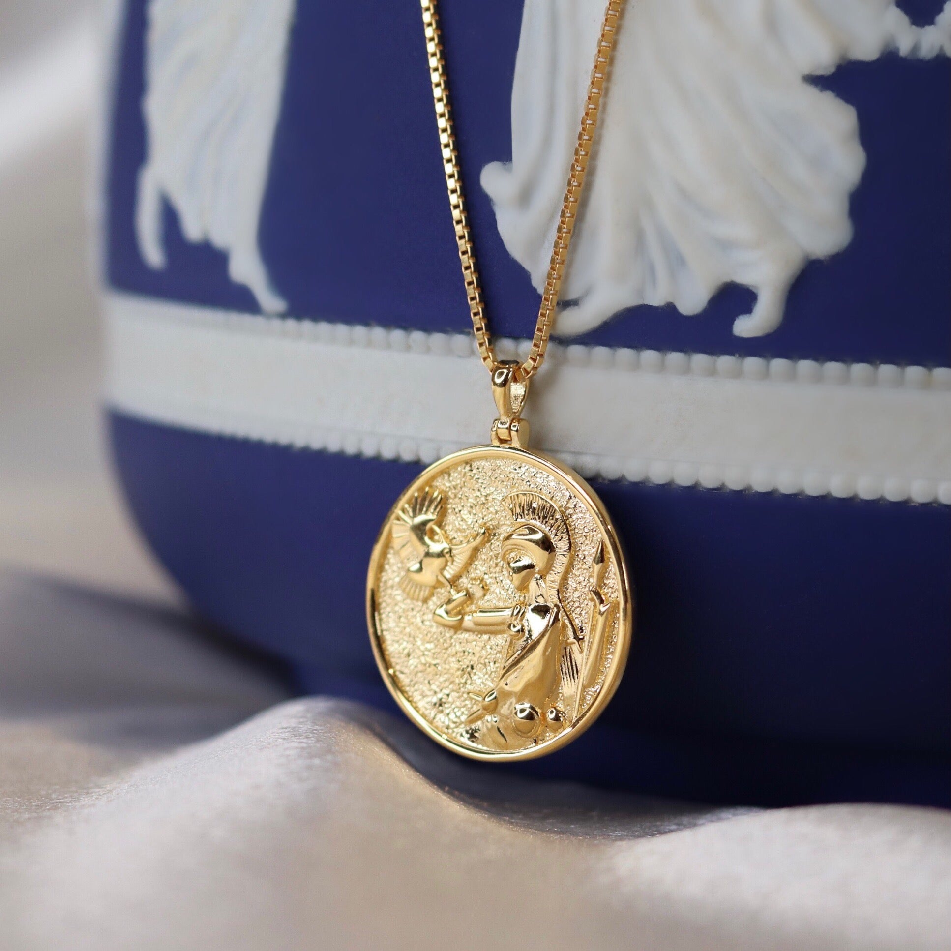 Amazon.com: Gold Plated Athena Wisdom Owl Coin Necklace on 14k Gold Filled  Chain - 18 inches Long Handmade Necklace by Miller Mae Designs : Handmade  Products
