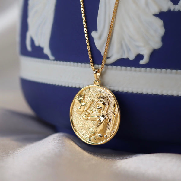 Athena Goddess Vintage Style Coin Necklace DIVODI