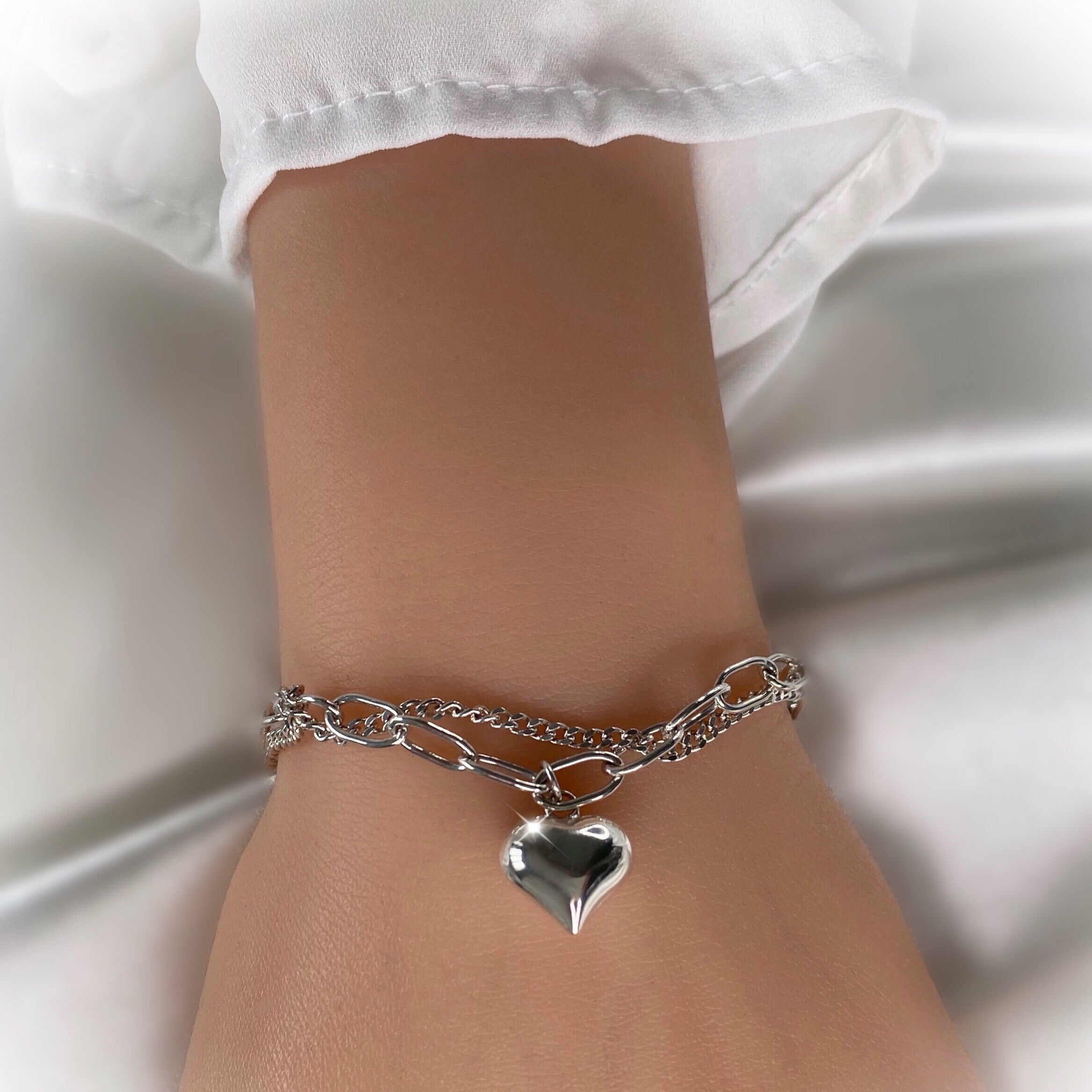 Heart Charm Silver Bracelet