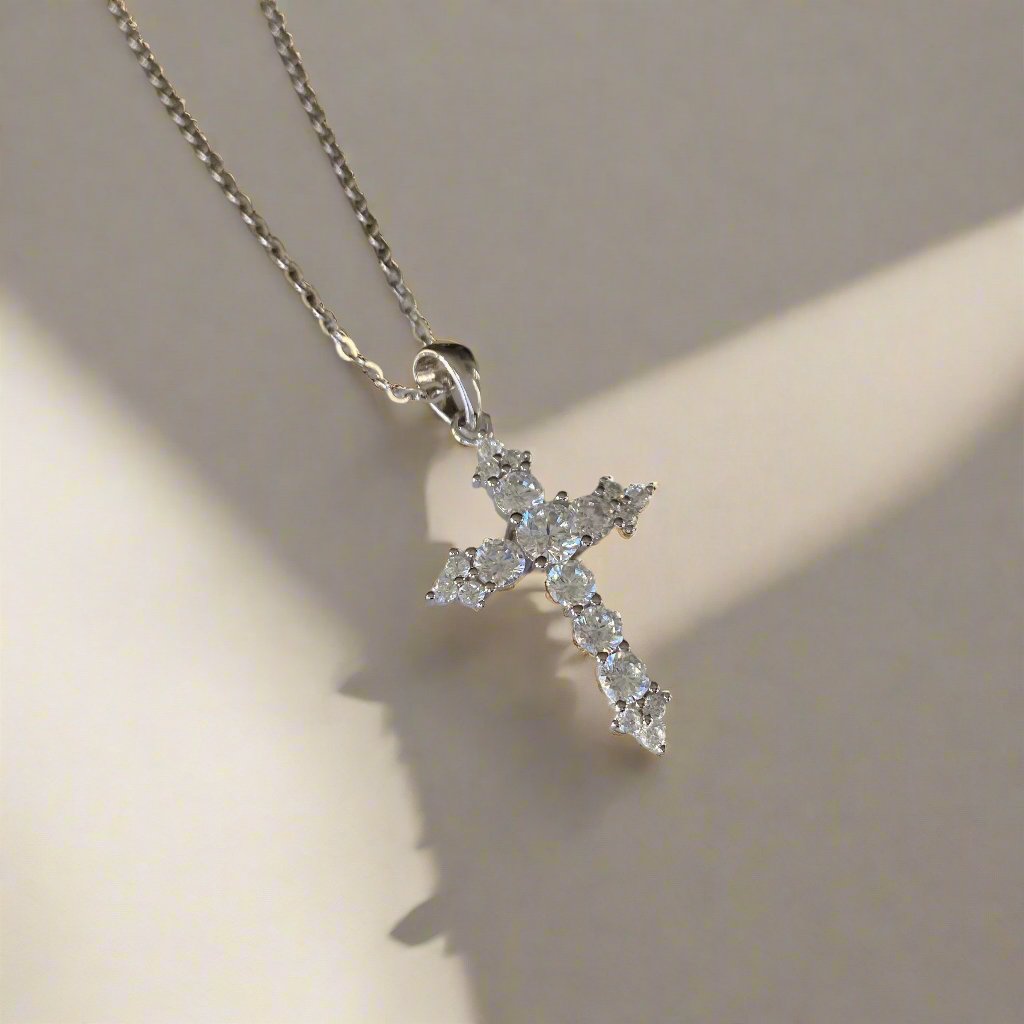 Cross Silver CZ Pendant Necklace