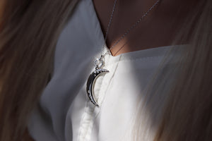 Silver Crescent Moon Pendant Necklace