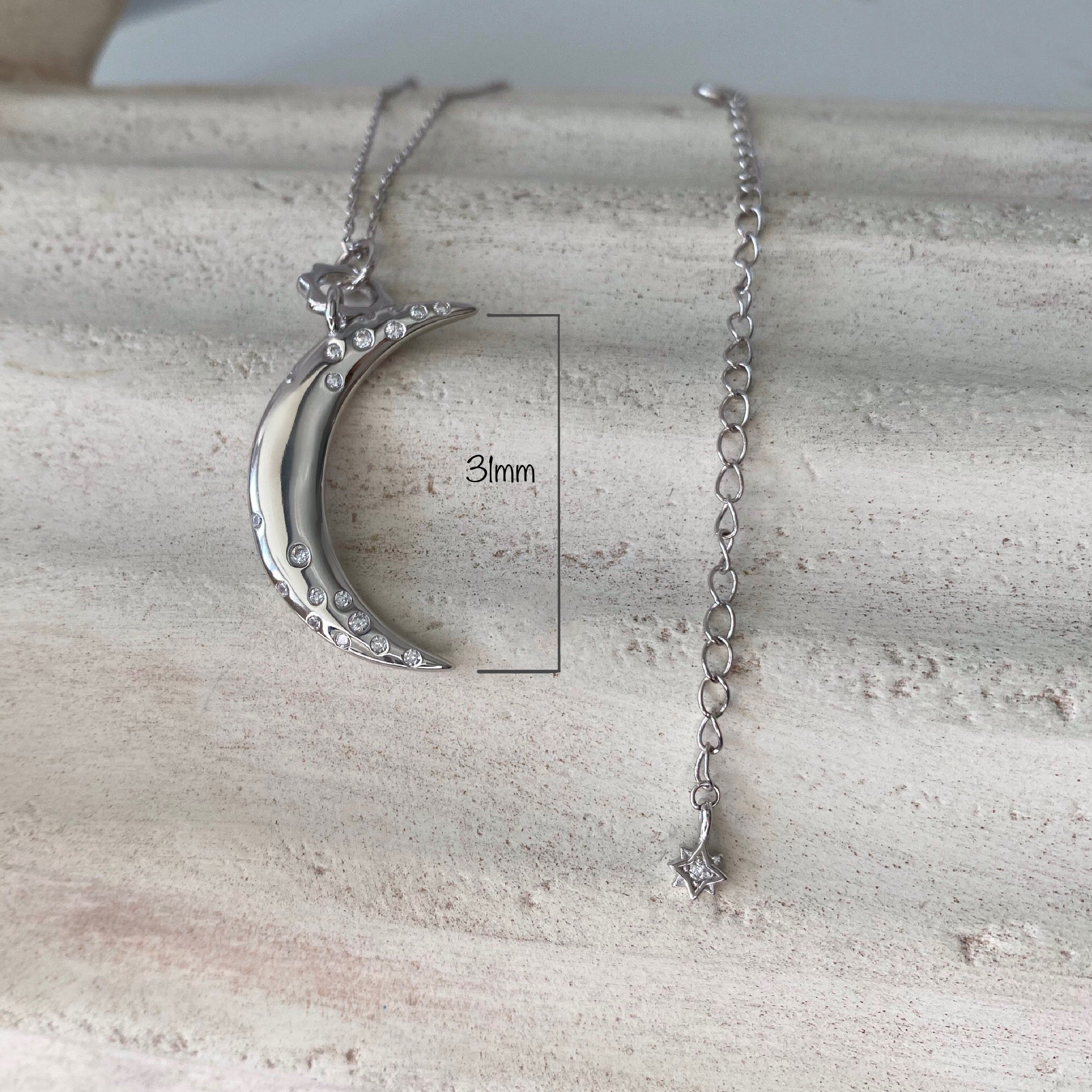 Silver Crescent Moon Pendant Necklace