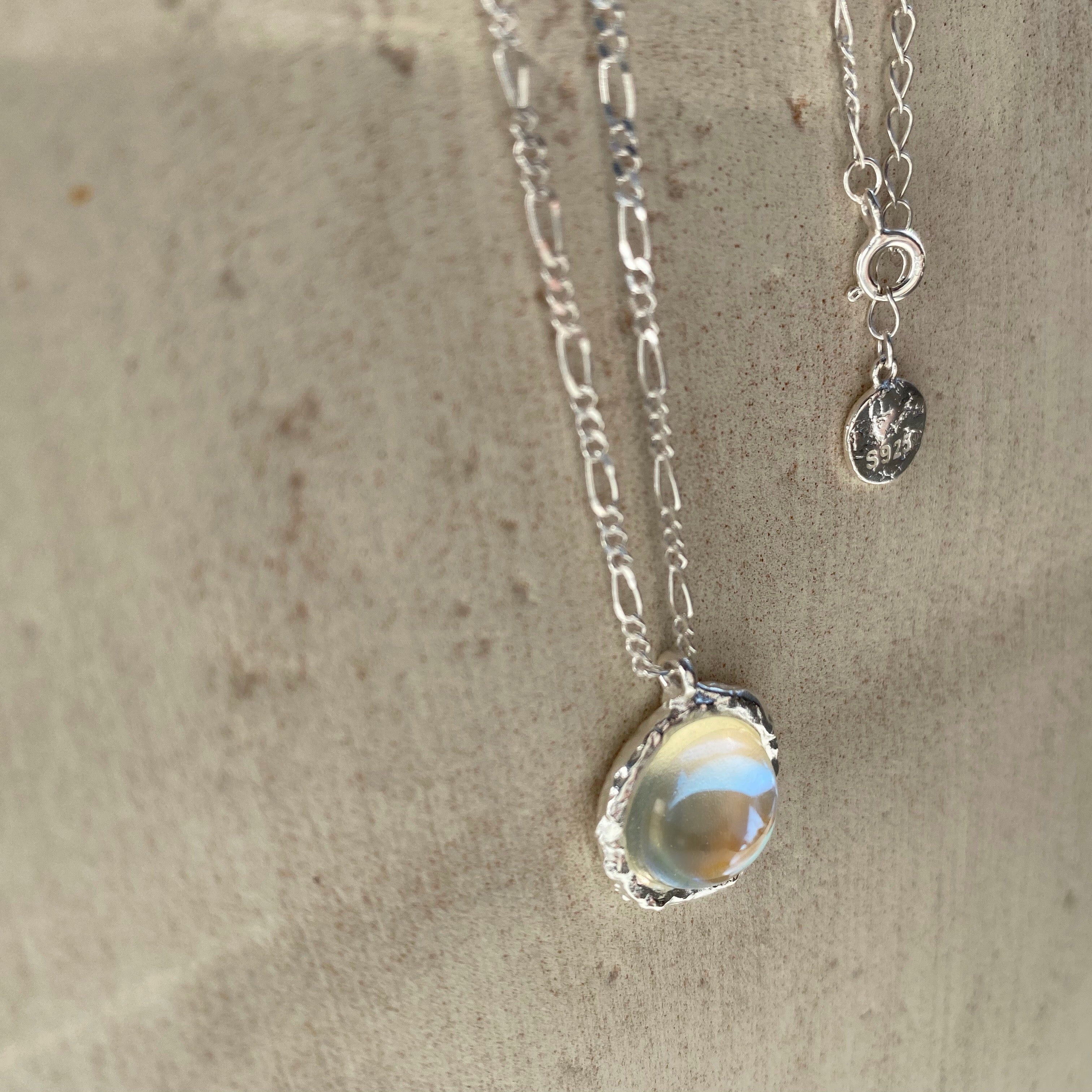 Round Moonstone Silver Pendant Necklace