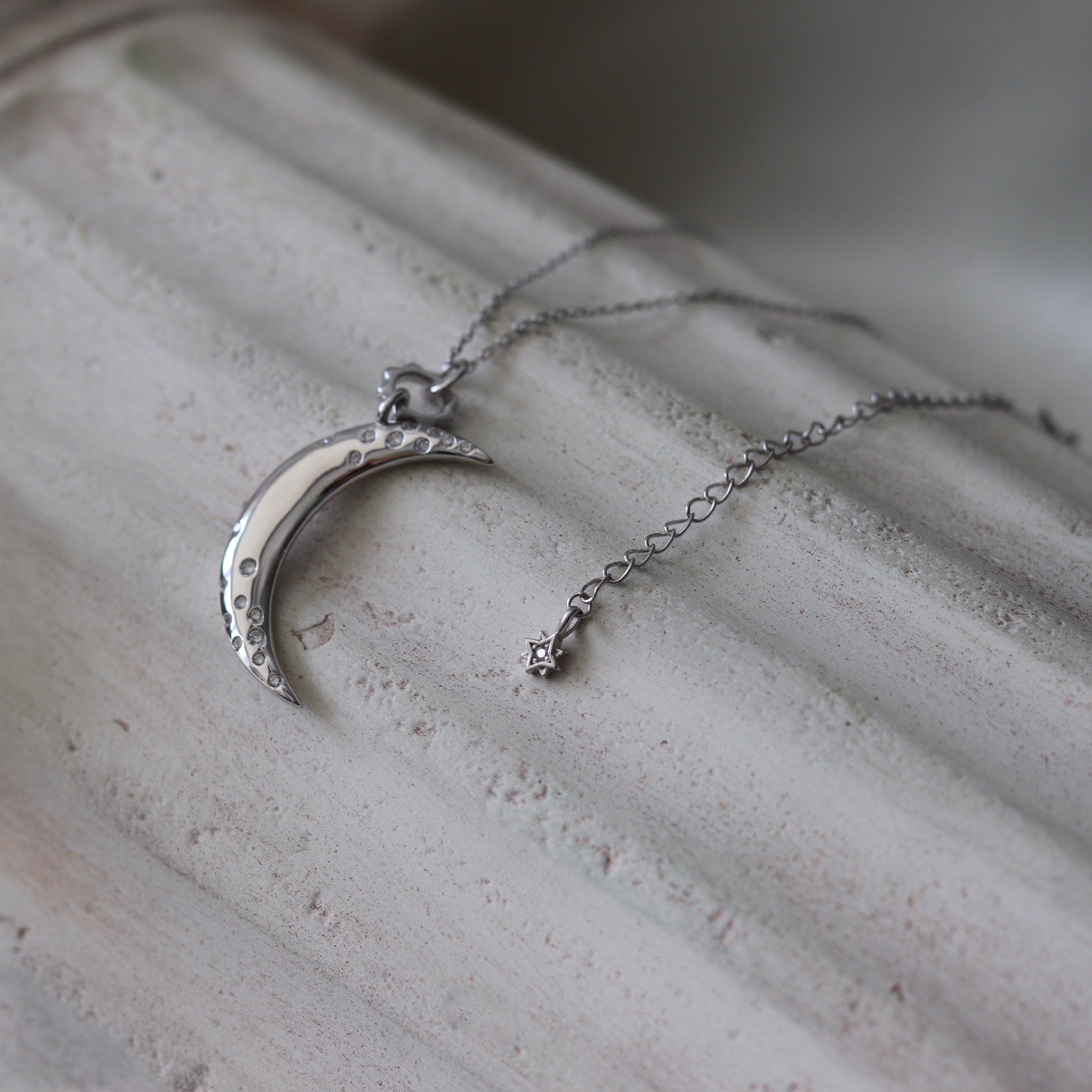 Silver Crescent Moon Pendant Necklace