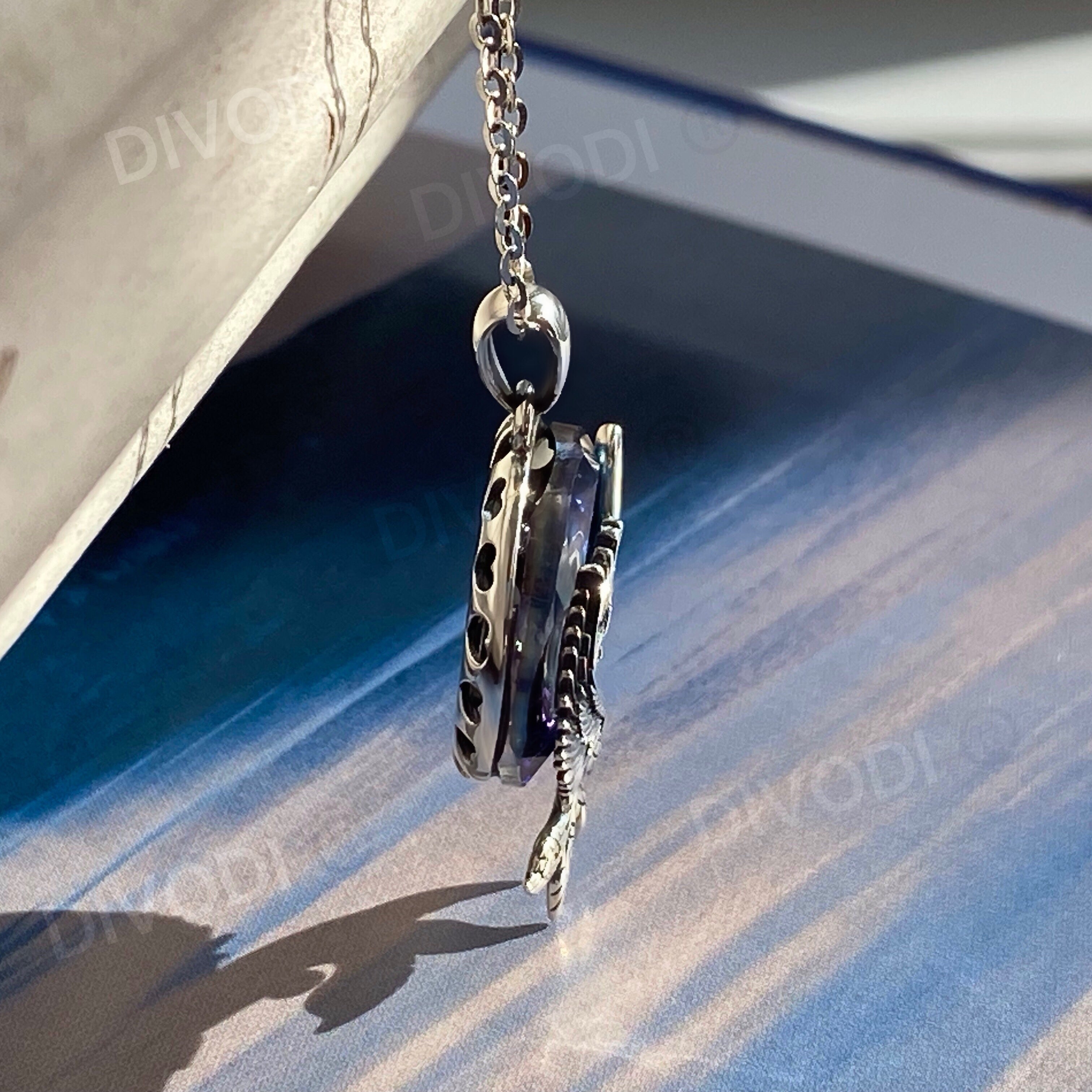 Phoenix Silver with Blue Crystal Pendant Necklace