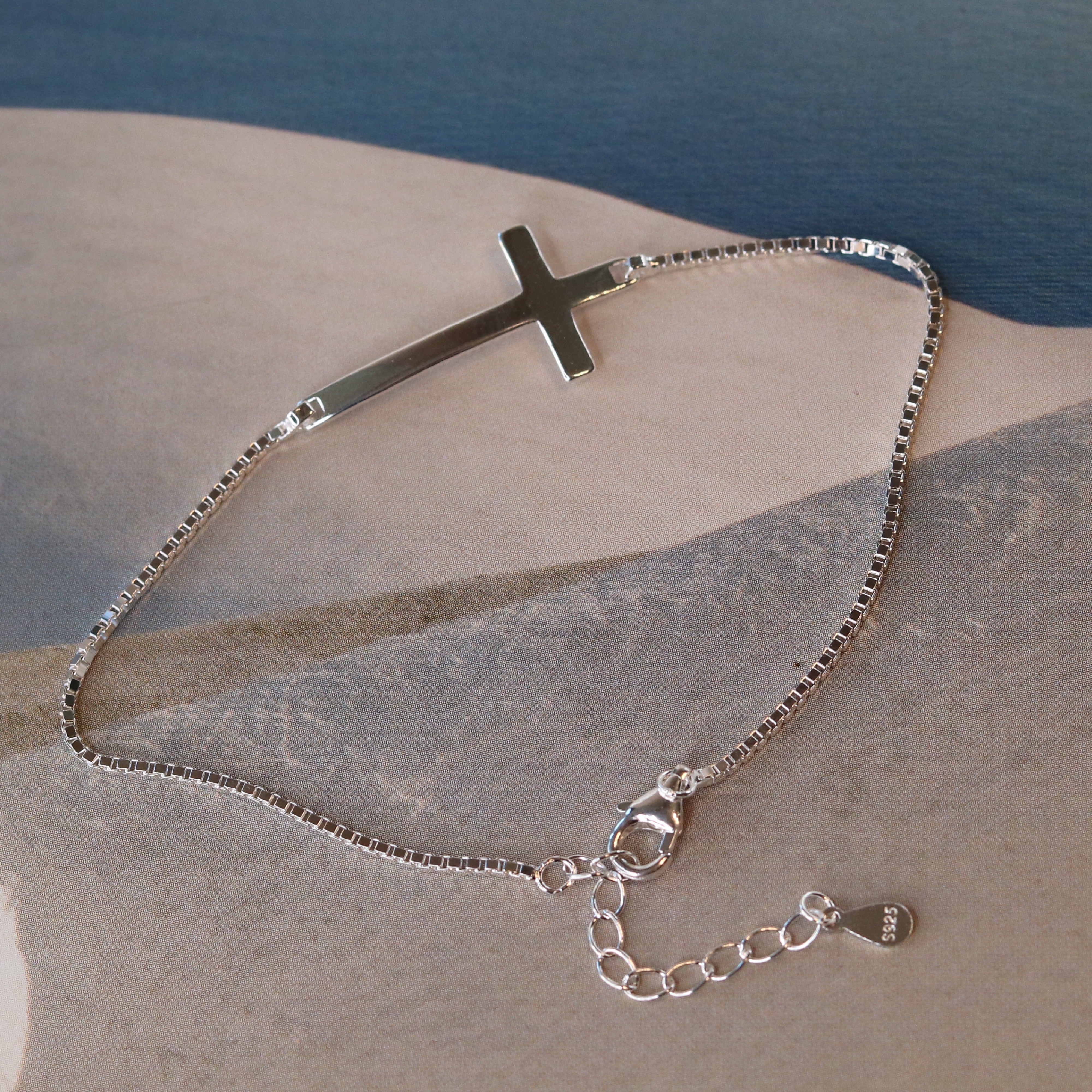 Sideways Silver Cross Bracelet