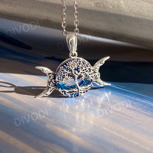 Triple Moon Goddess with Tree of Life Pendant Necklace