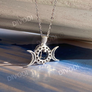 Triple Moon Goddess with Tree of Life Pendant Necklace