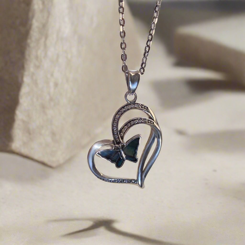 Butterfly Heart Pendant Necklace