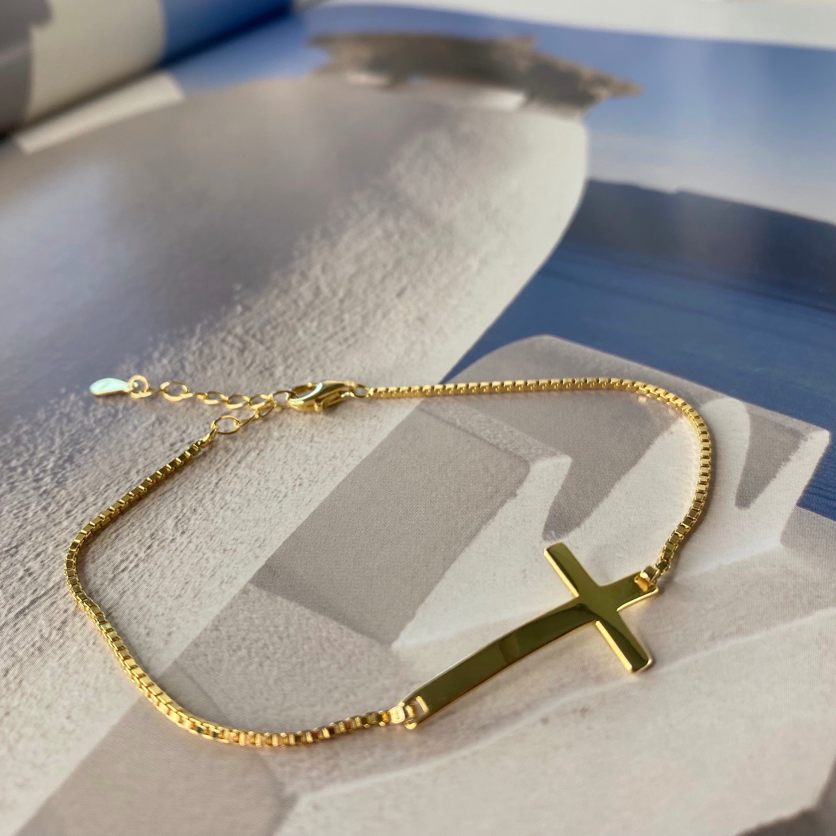 Sideways Gold Cross Bracelet