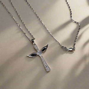 Angel Wing Cross Pendant Necklace