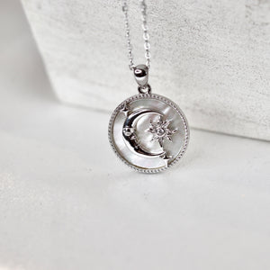 Mother of Pearl Crescent Moon/Star Pendant Necklace