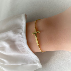 Sideways Gold Cross Bracelet